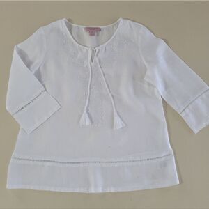 Saint Tropez West White Linen Embroidered Boho Top